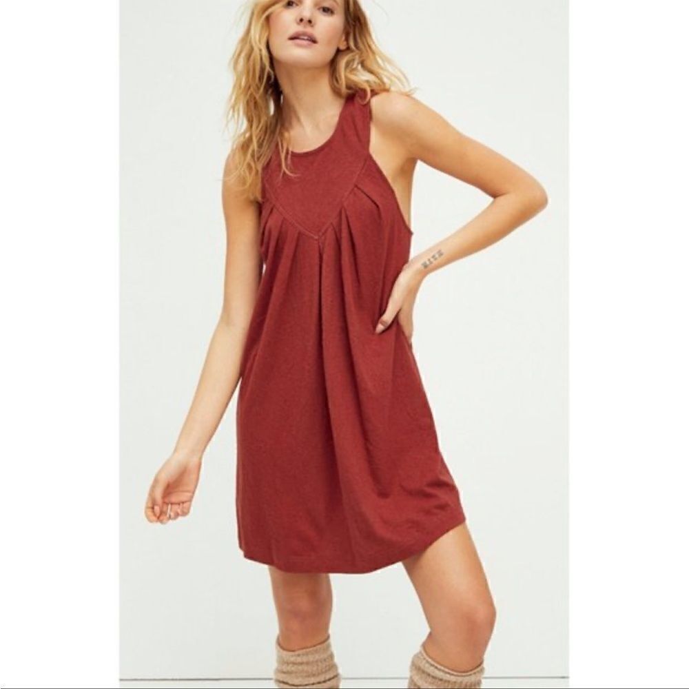 Free People Beat The Heat Tunic Dress in Cowboy Burnt Orange Size M NWT